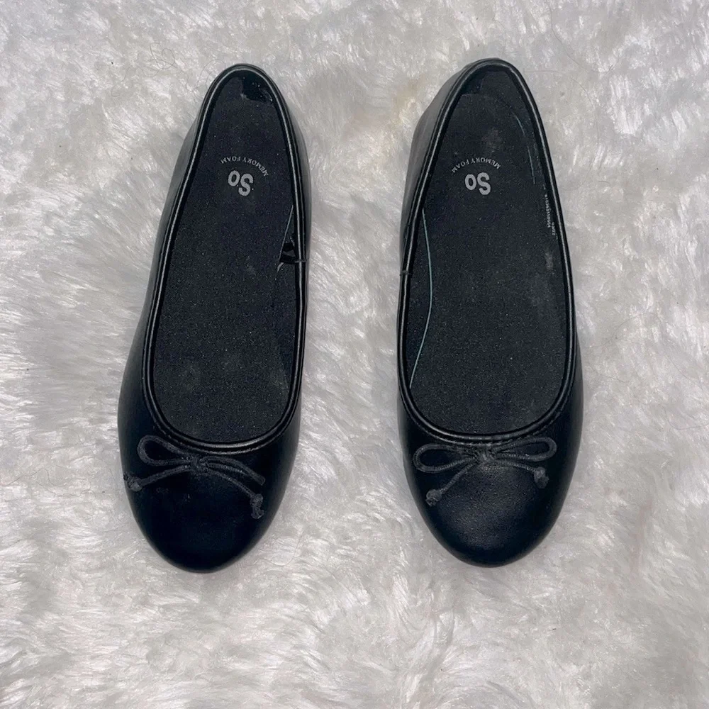 SO Girls Black Leather Ballet Flats Shoes Sz 1